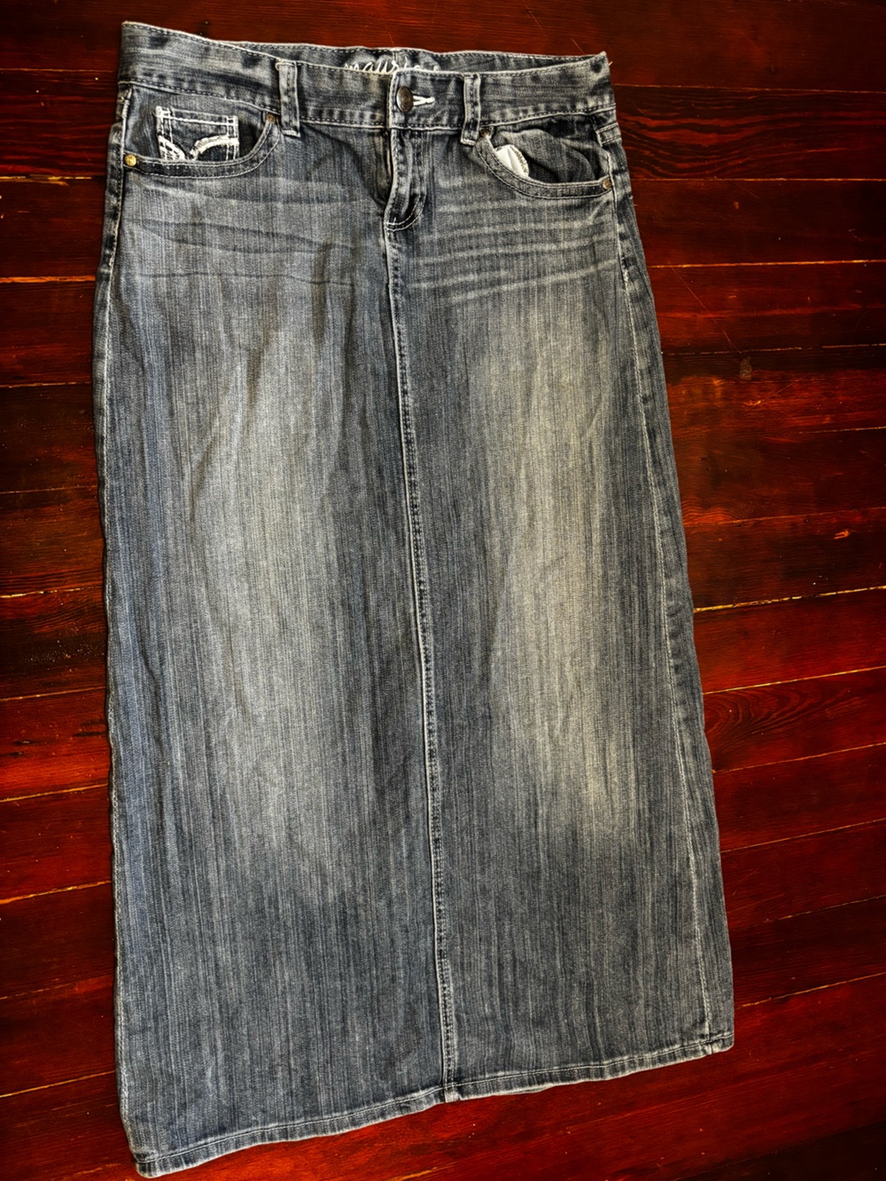 Maurices Women’s Maxi Skirt w/ Slit Dark Wash Denim Pocket Stitching